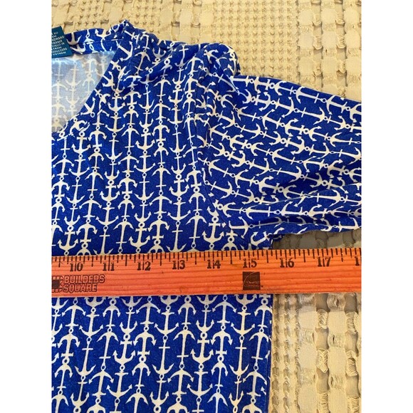 Antibes Blanc Royal Blue w/ anchor Pattern Stretchy 3/4 Sleeve Size Small Dress - Picture 9 of 11